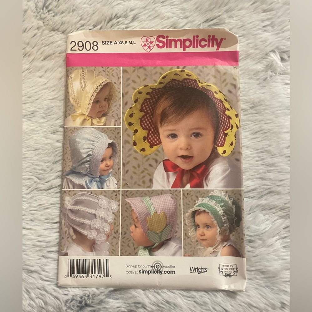 UNCUT Simplicity Baby Bonnets sewing pattern